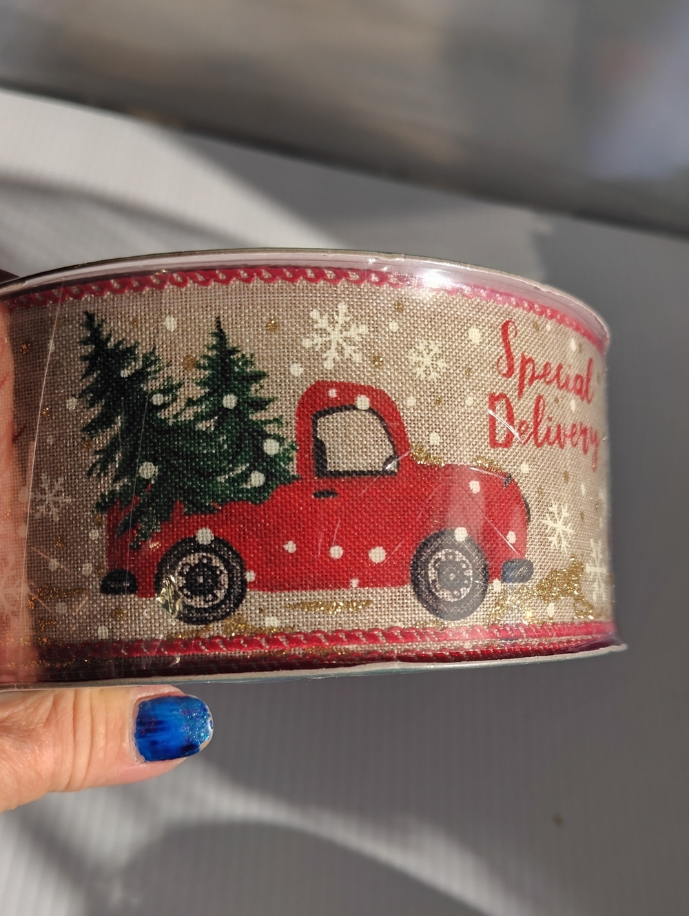Festive Red Truck Holiday Ribbon - Special Delivery -2.5 IN X  50 YARDS WIRED